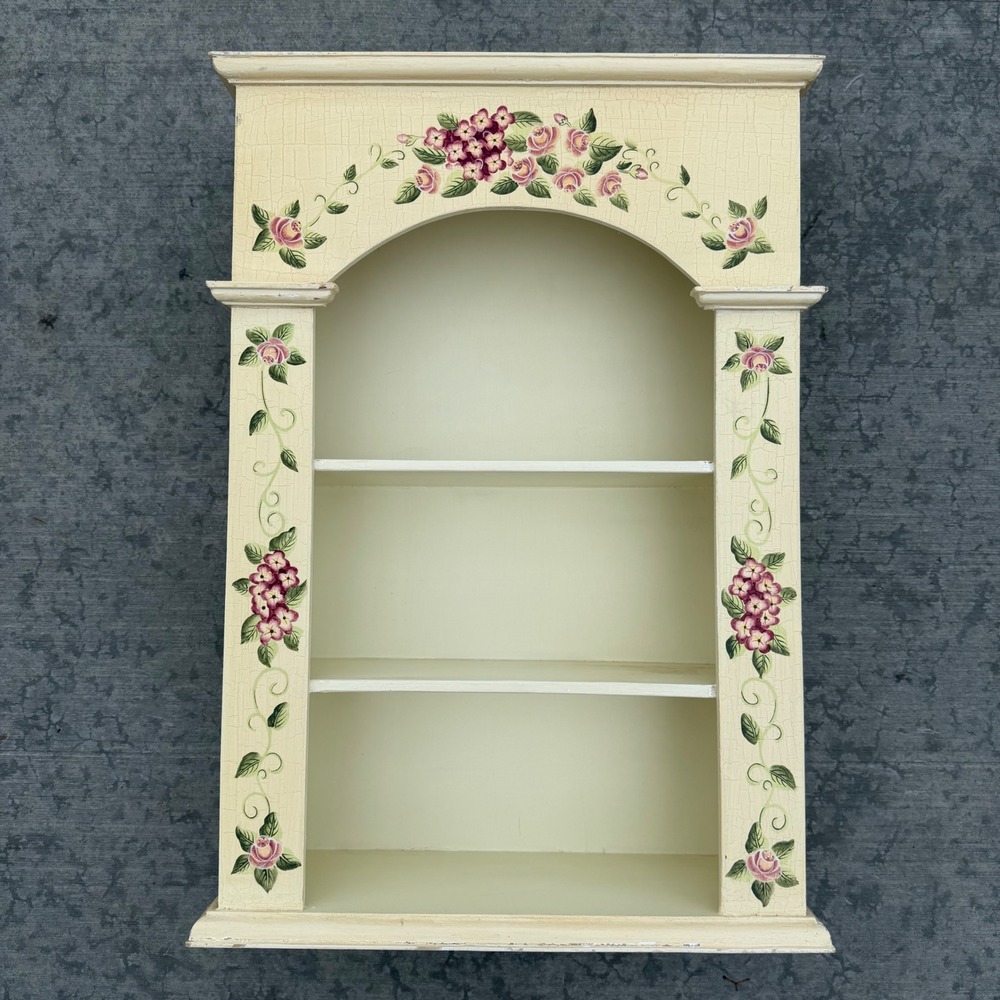 Vtg Home Interiors Floral Wall Shelf Cream Crackle Pink Rose Purple Hydrangea